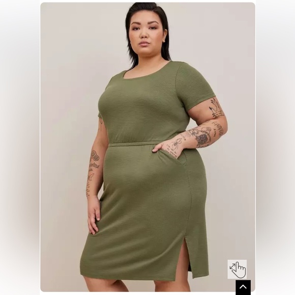 Torrid Green At The Knee Slub Rib Side Slit T-Shirt Dress Size 1 1X 14-16 - Picture 3 of 11